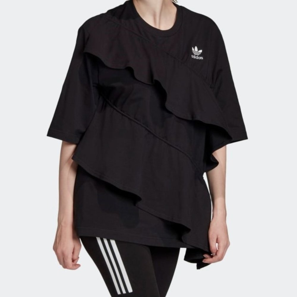 Adidas Originals Women's J KOO Black Ruffle Tee Shirt FT9878